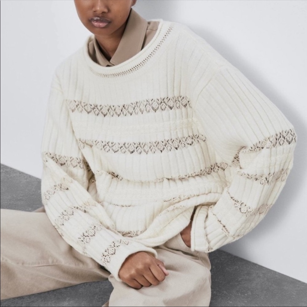🤍ZARA Pointelle Ribbed Sweater - Picture 6 of 11